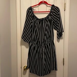 Black white strip romper